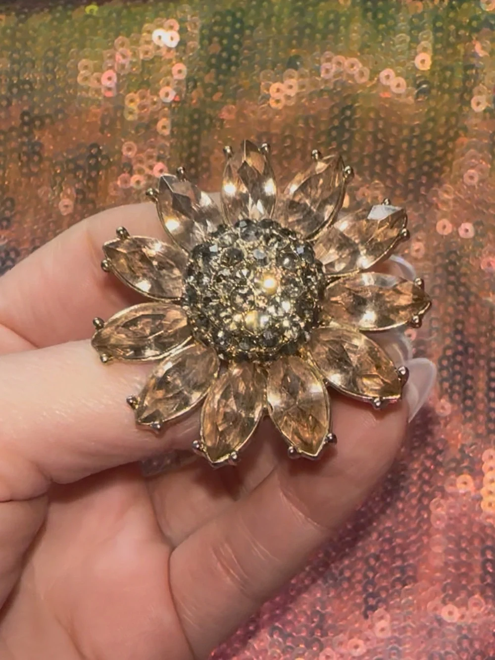 Sparkly Sunflower Rhinestone Cocktail Ring
